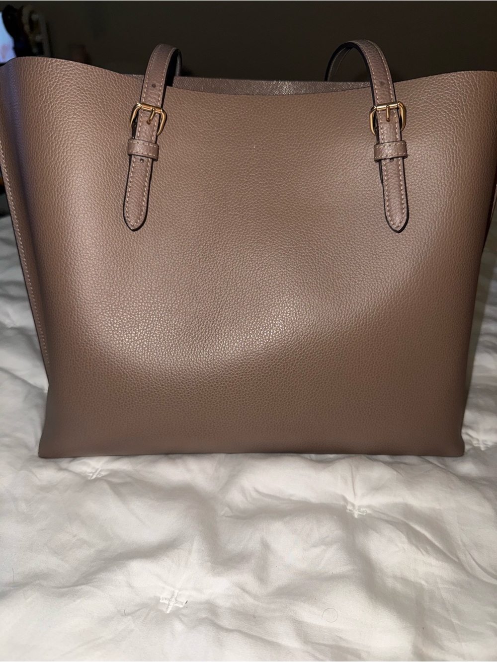 COACH Pebbled Leather Tote in Taupe Brown with Gold Hardware - Picture 2 of 4